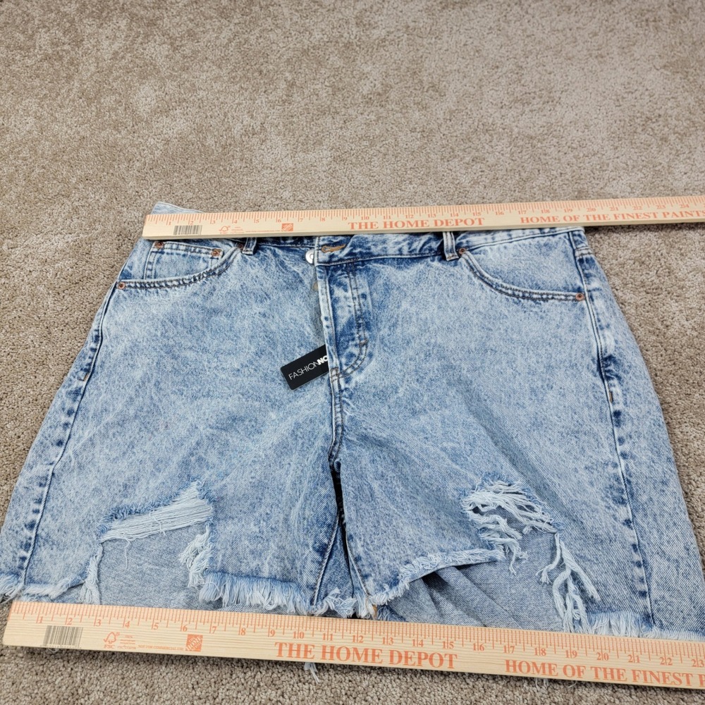 New Fashion Nova Women Light Wash Denim Shorts Sz 16 Plus Distressed Button Fly - Picture 3 of 7